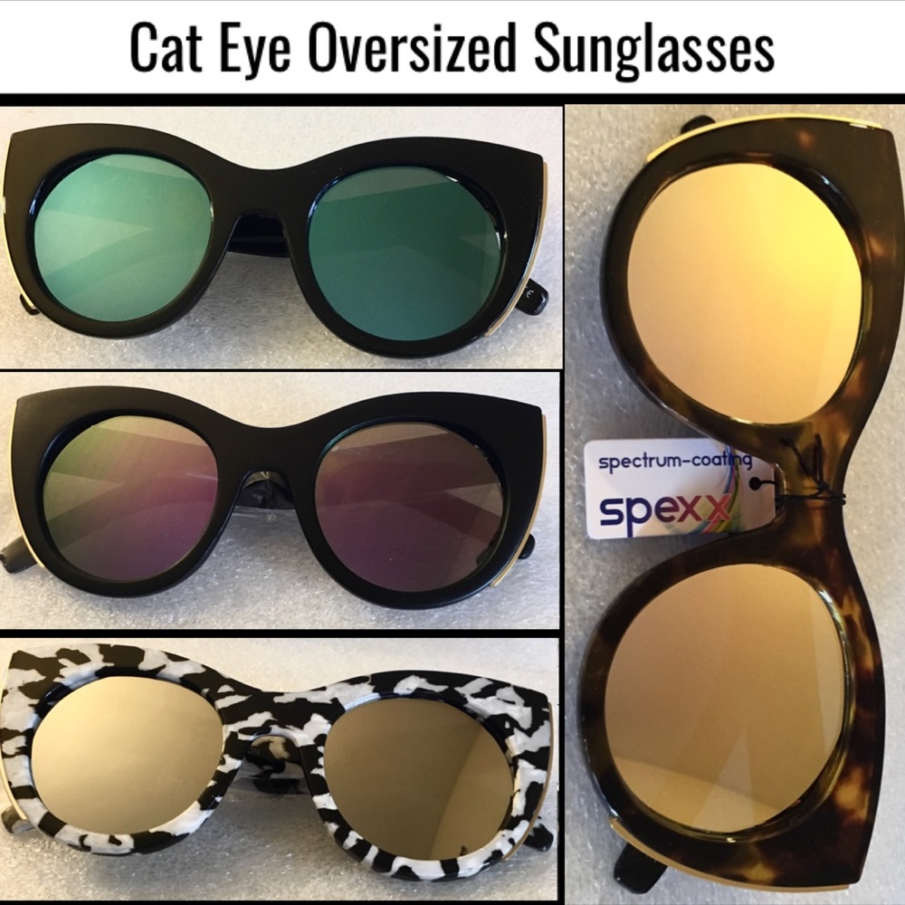Huge Cat Eye Mirror Lens Trendy Fashion Chunky Sunglasses
